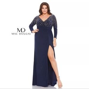NWT Mac Duggal Fabulouss Formal Gown Embellished Midnight Sz 14W Style# 67739